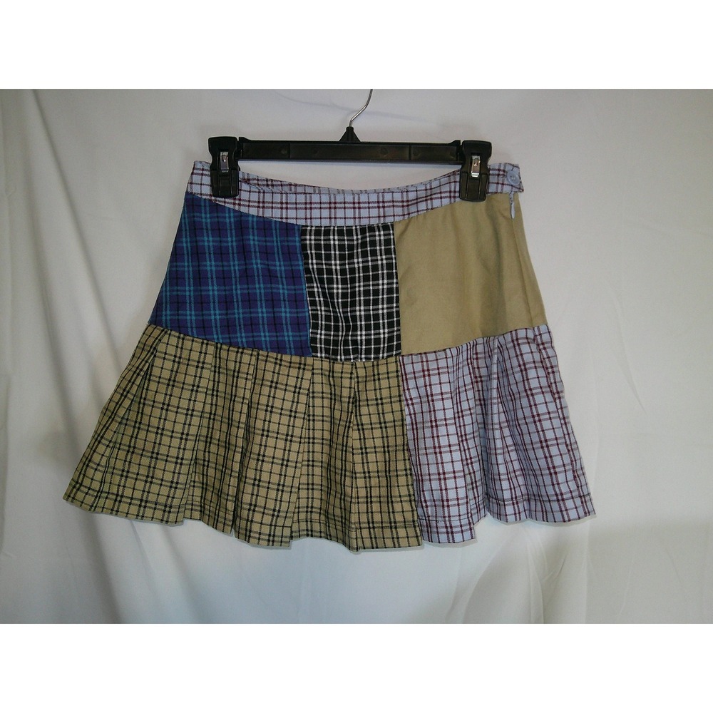 Forever 21 Womens Patchwork Plaid Mini‎ Skirt Multicolor Pleated Tartan Size M